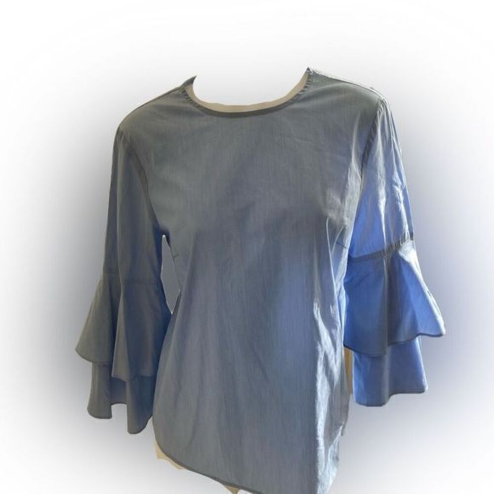J McLaughlin Bell Sleeve Top - XS blue , cotton spandex,